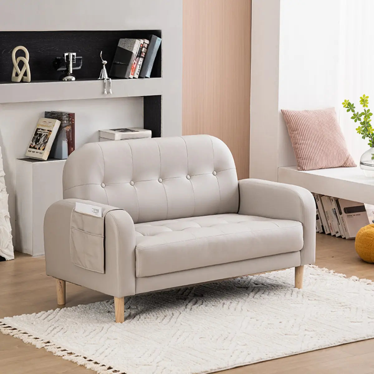 Off-White Square Arm Loose Back Tufted Arm Chair Image - 3