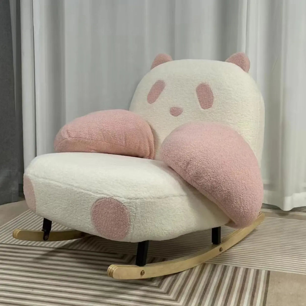 Off-White Stain Resistant Animal Shape Rocking Chair Image - 11