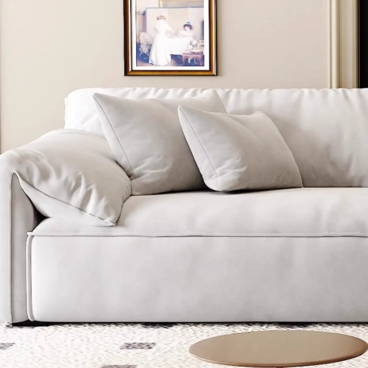 Off-White Suede Pillow Top Arm Concealed Support Sofa Image - 8