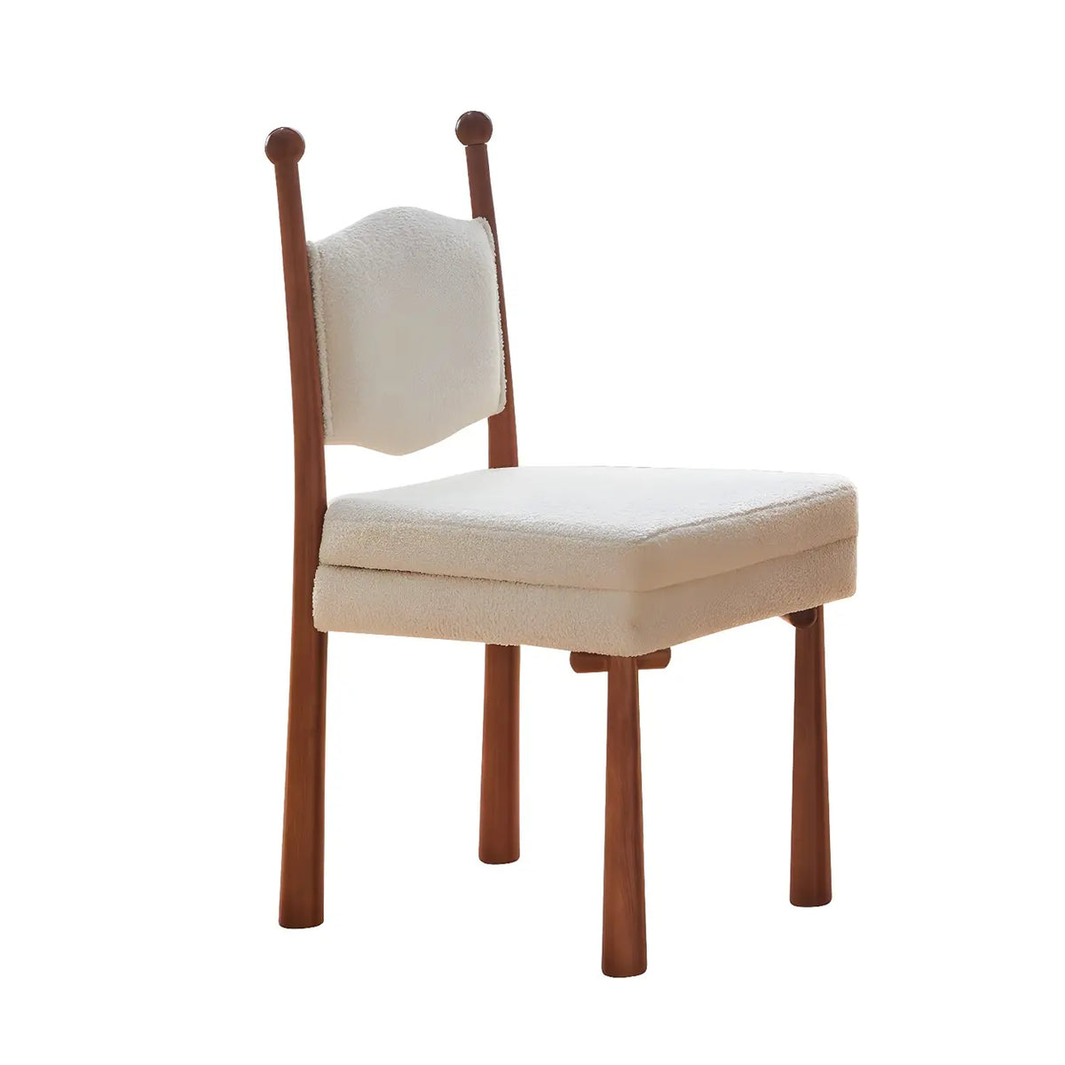 Off-White Upholstered Round Back Wood Dining Chair Image - 10