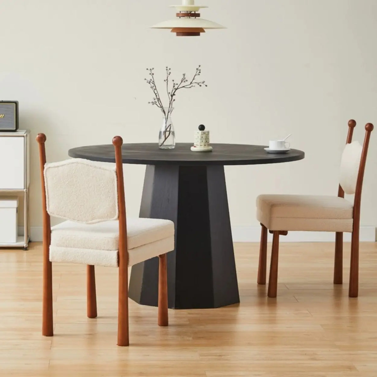 Off-White Upholstered Round Back Wood Dining Chair Image - 4