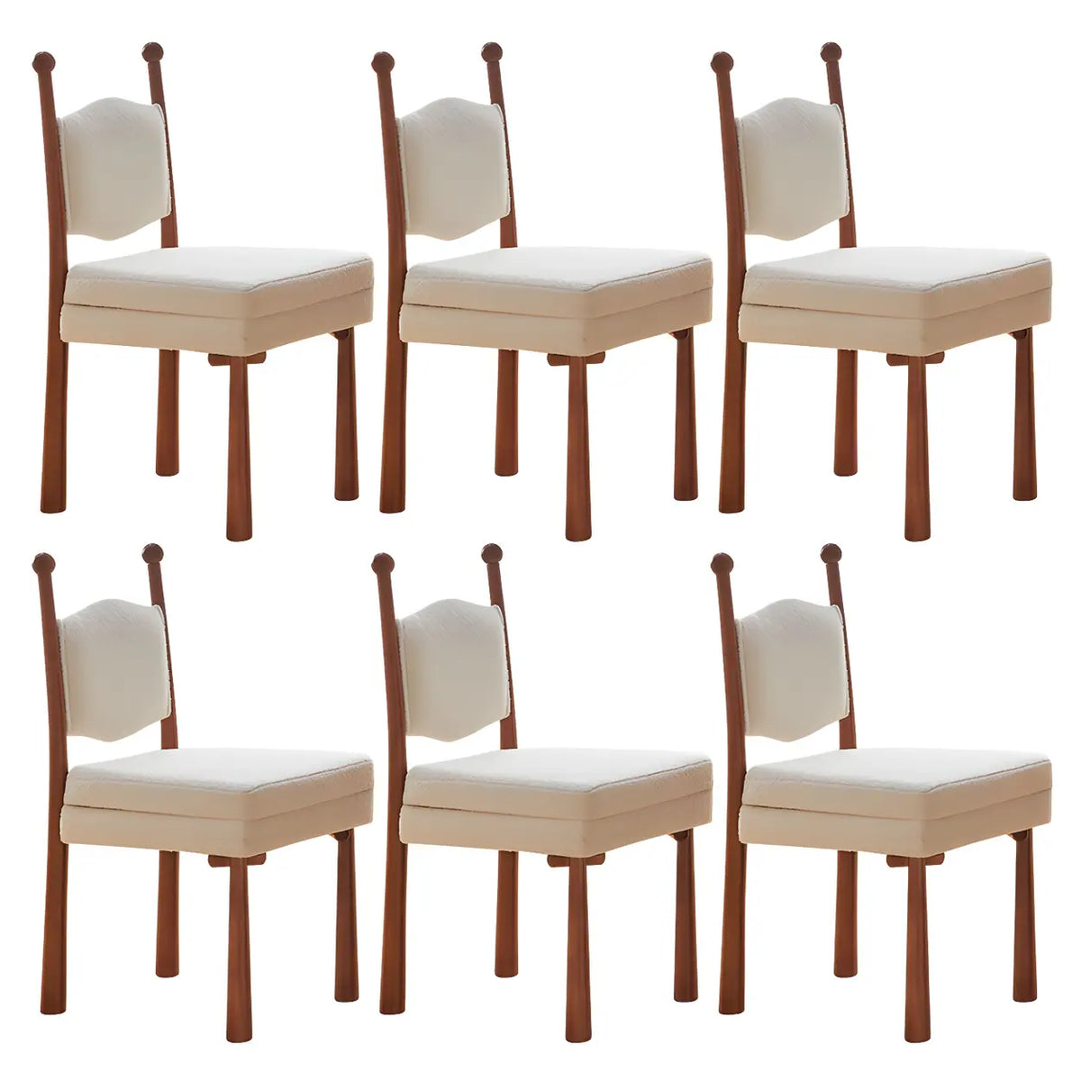6 Piece Set Off-White Upholstered Round Back Wood Dining Chair Image - 6
