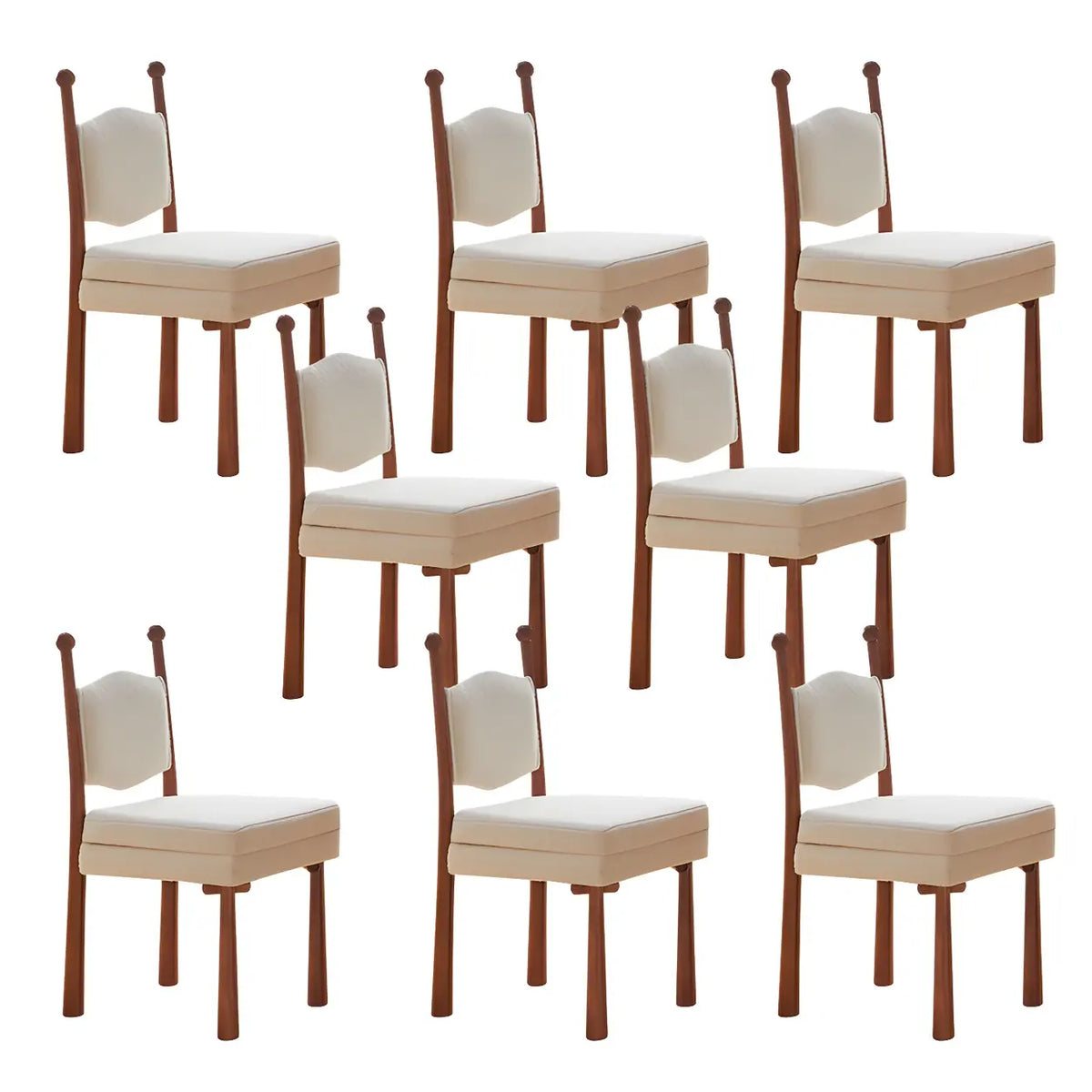 8 Piece Set Off-White Upholstered Round Back Wood Dining Chair Image - 8