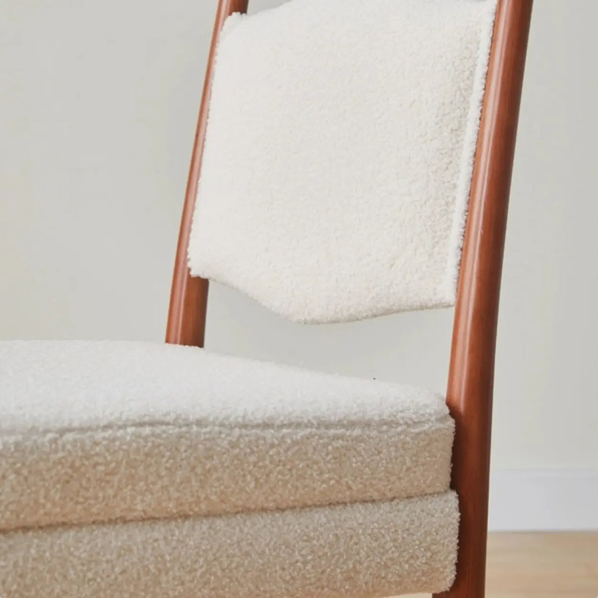 Off-White Upholstered Round Back Wood Dining Chair Image - 9