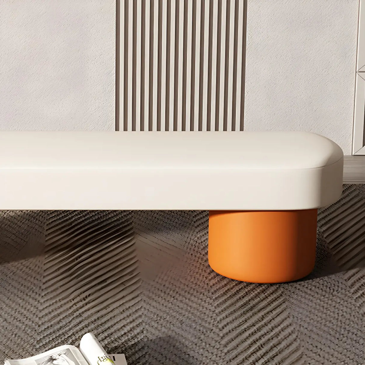 Off-White Upholstered Wood Bedroom Bench with Legs Image - 10