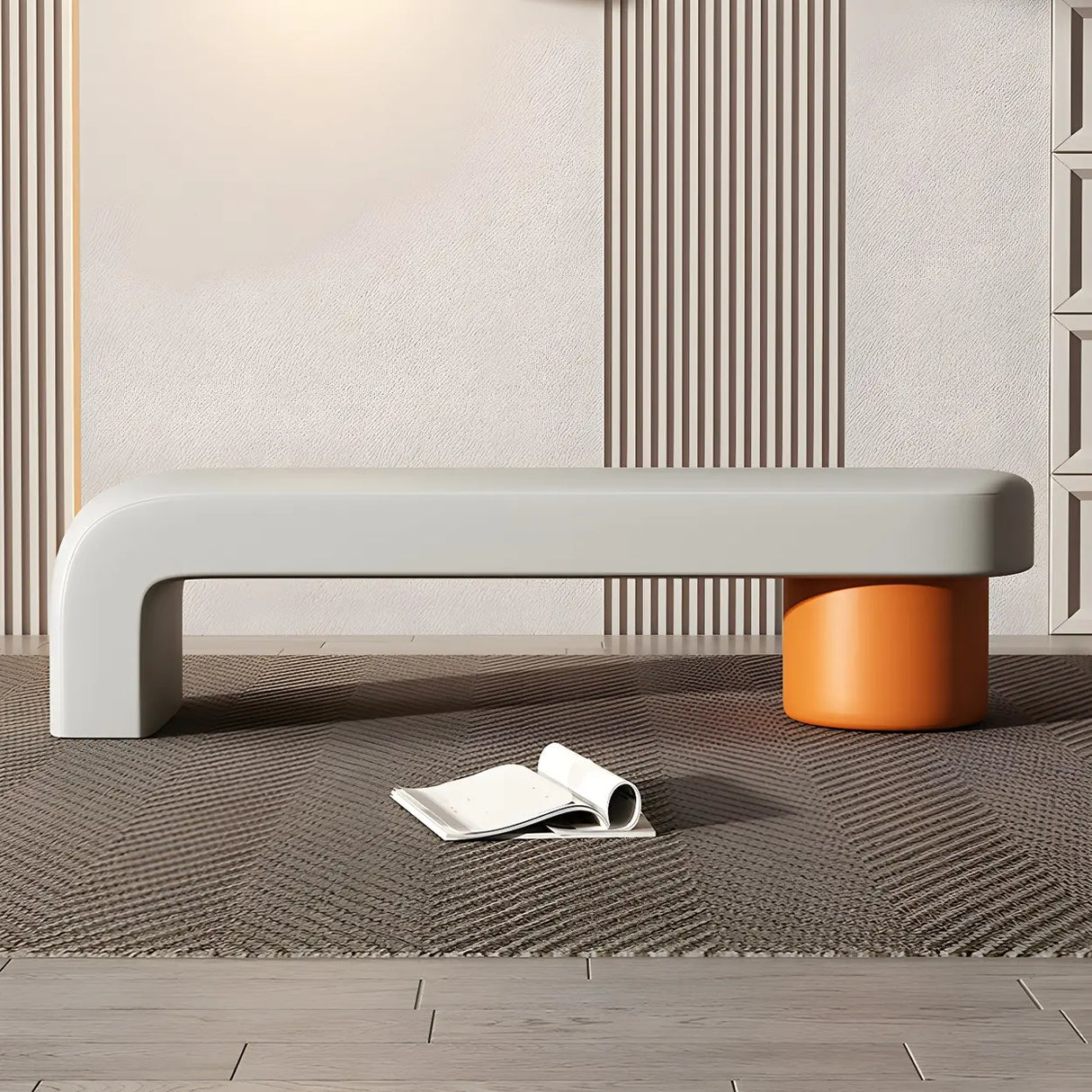 Off-White Upholstered Wood Bedroom Bench with Legs Image - 3