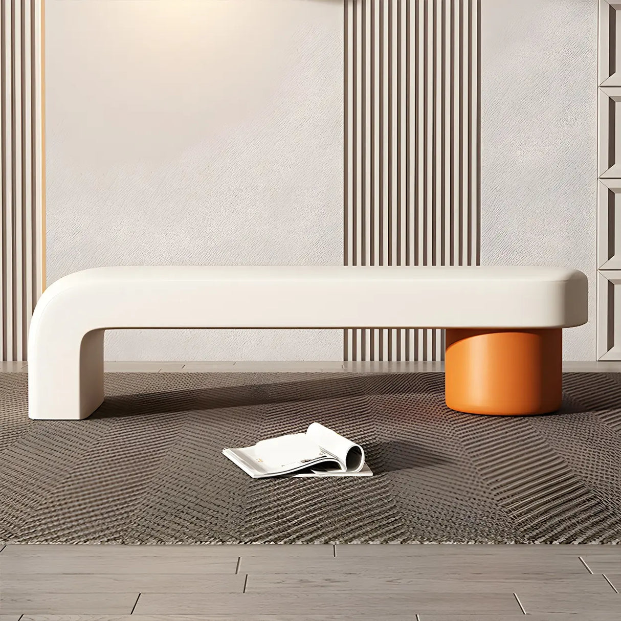 Off-White Upholstered Wood Bedroom Bench with Legs Image - 4