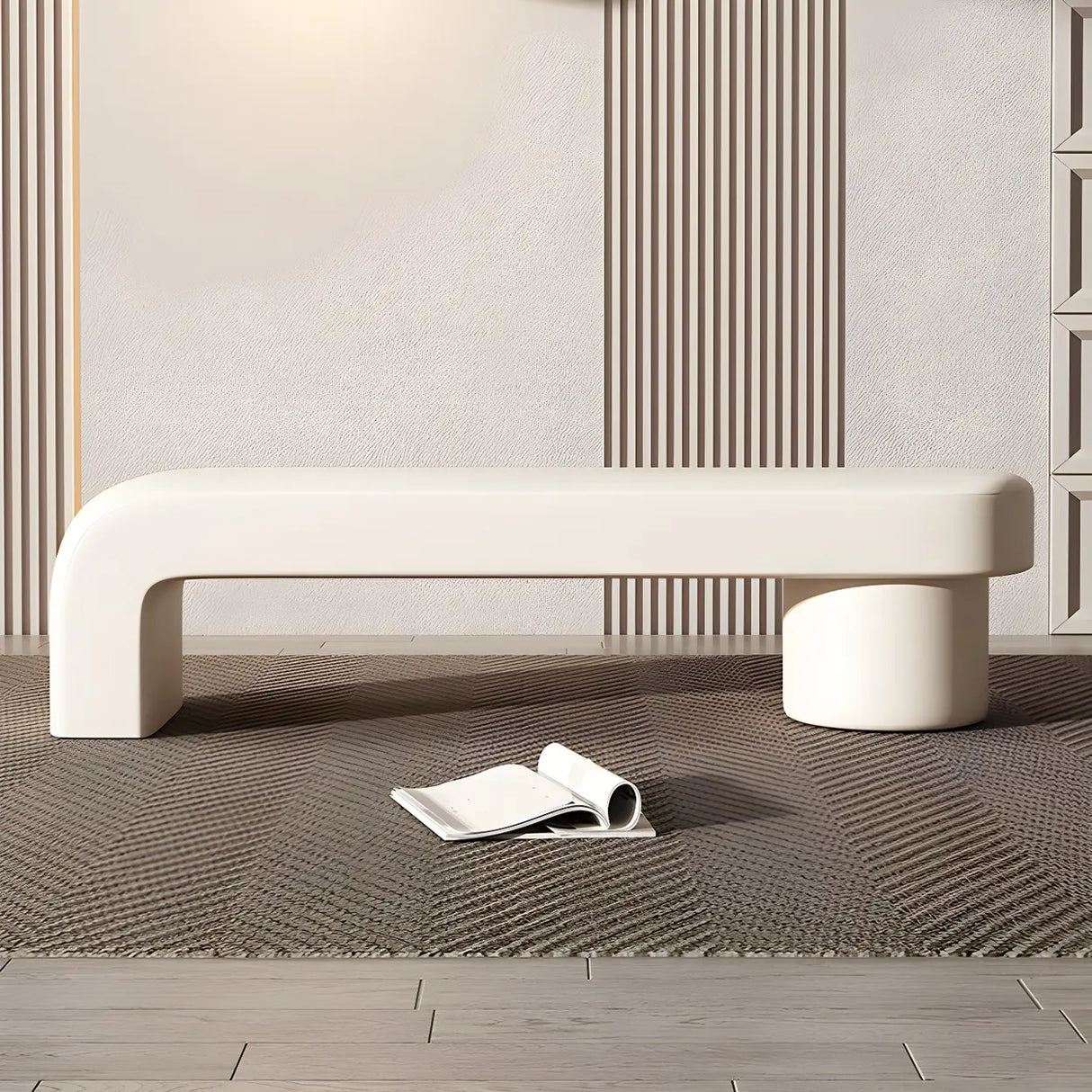 Off-White Upholstered Wood Bedroom Bench with Legs Image - 5