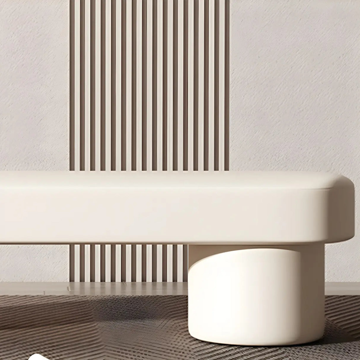 Off-White Upholstered Wood Bedroom Bench with Legs Image - 7