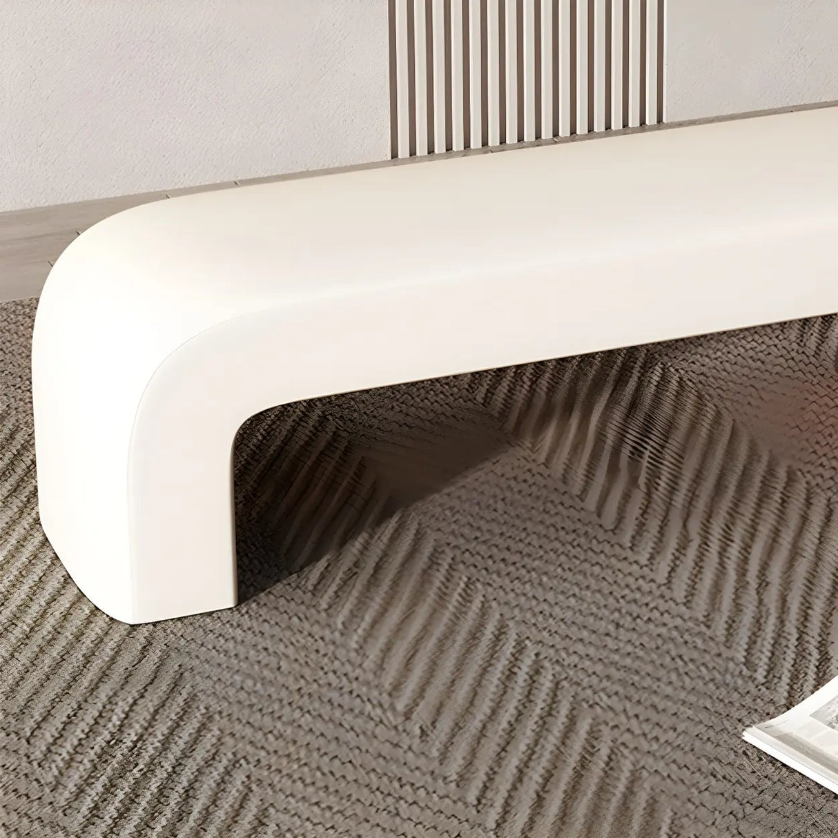 Off-White Upholstered Wood Bedroom Bench with Legs Image - 9
