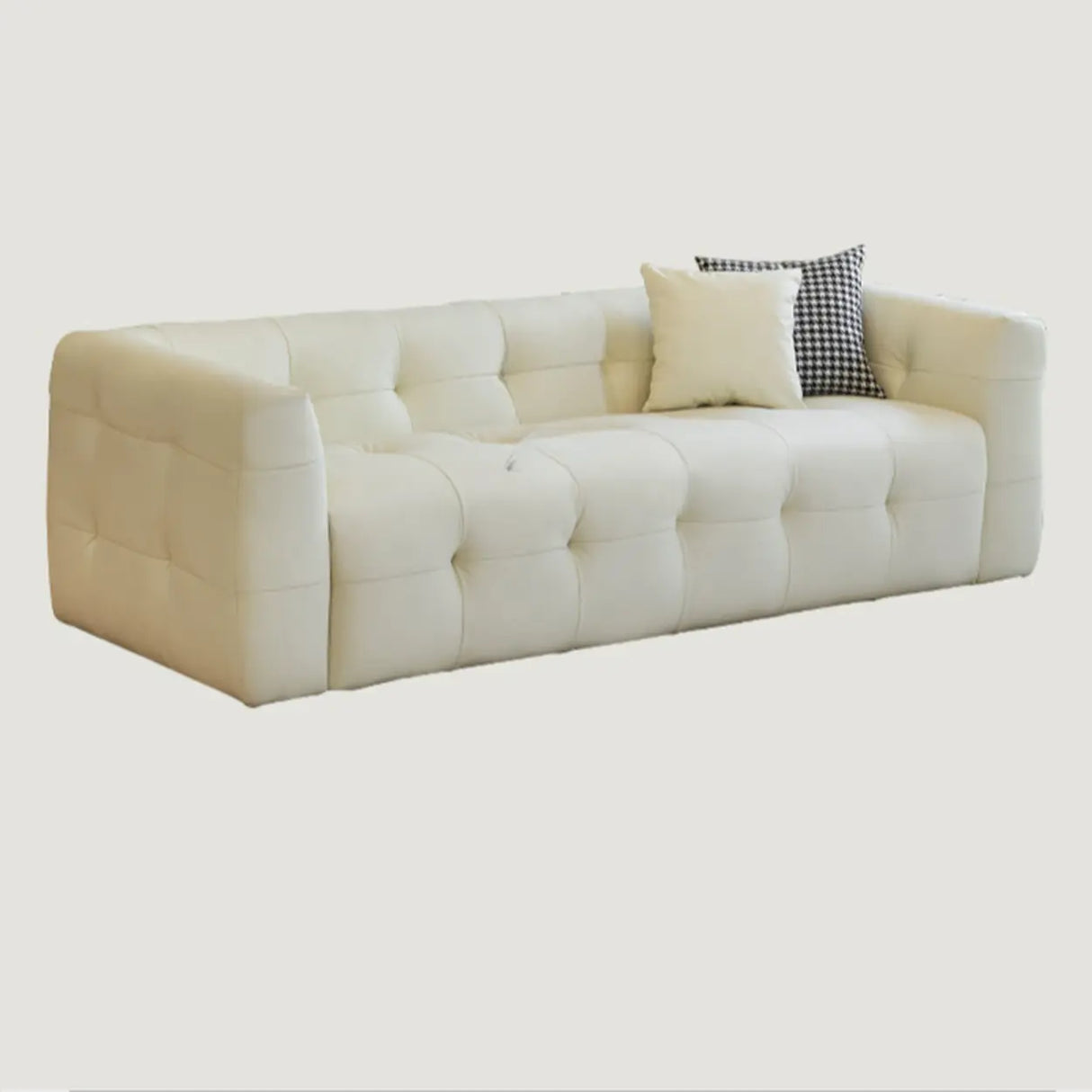 Off-White Water Resistant Leather Tuxedo Arm Sofa Image - 10