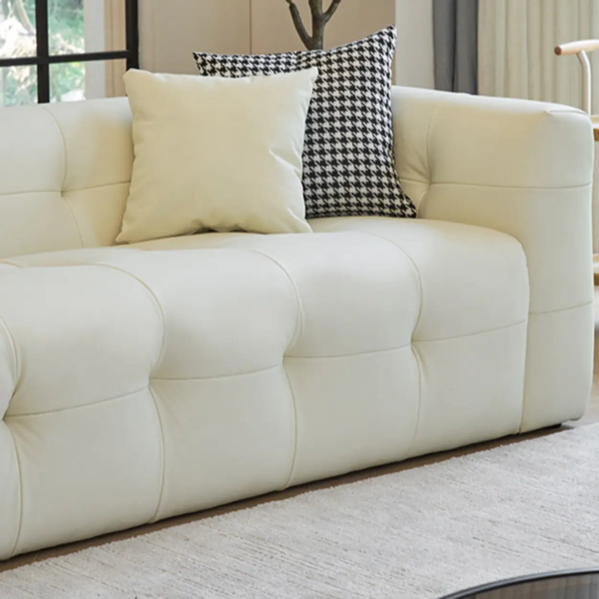 Off-White Water Resistant Leather Tuxedo Arm Sofa Image - 15