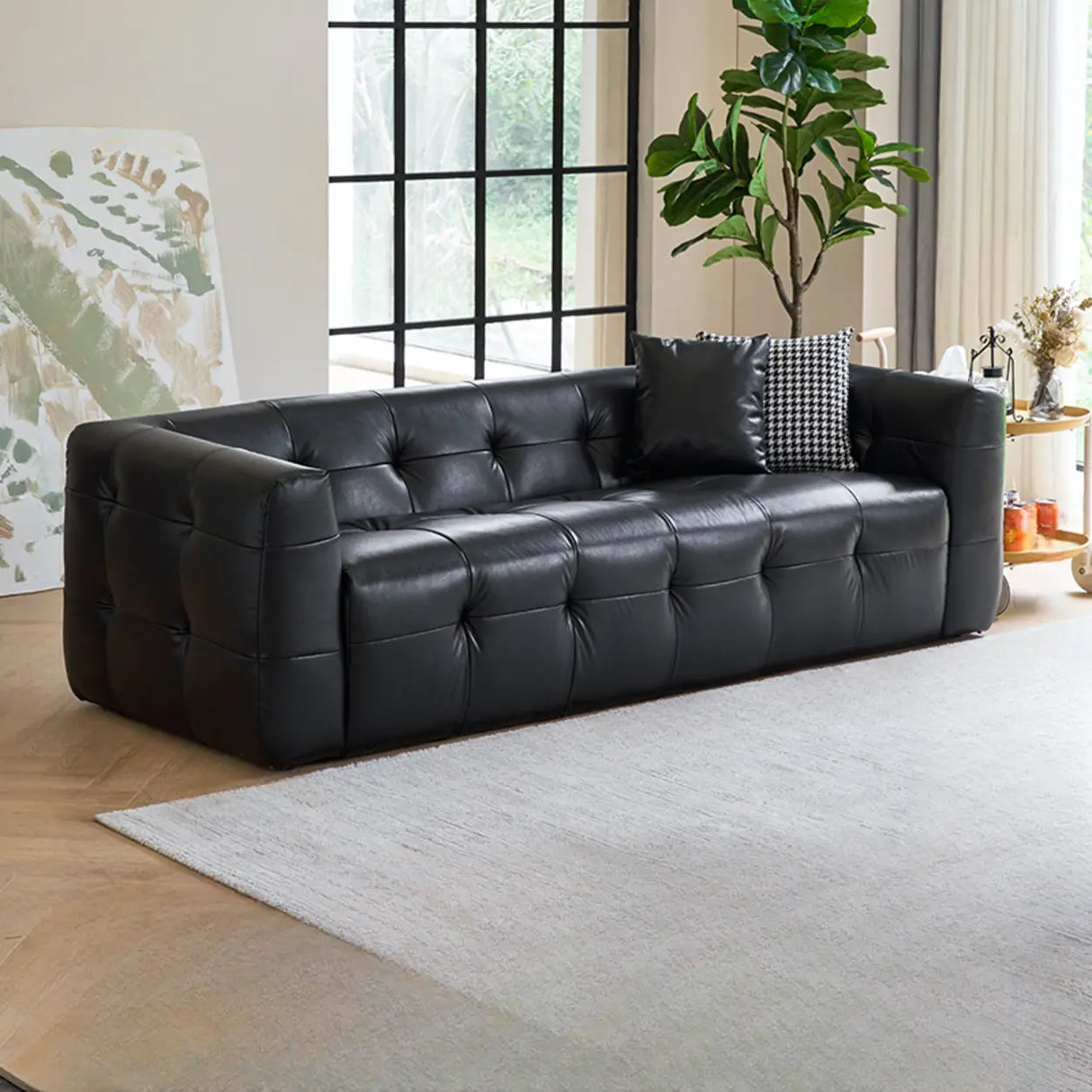 Off-White Water Resistant Leather Tuxedo Arm Sofa Image - 2