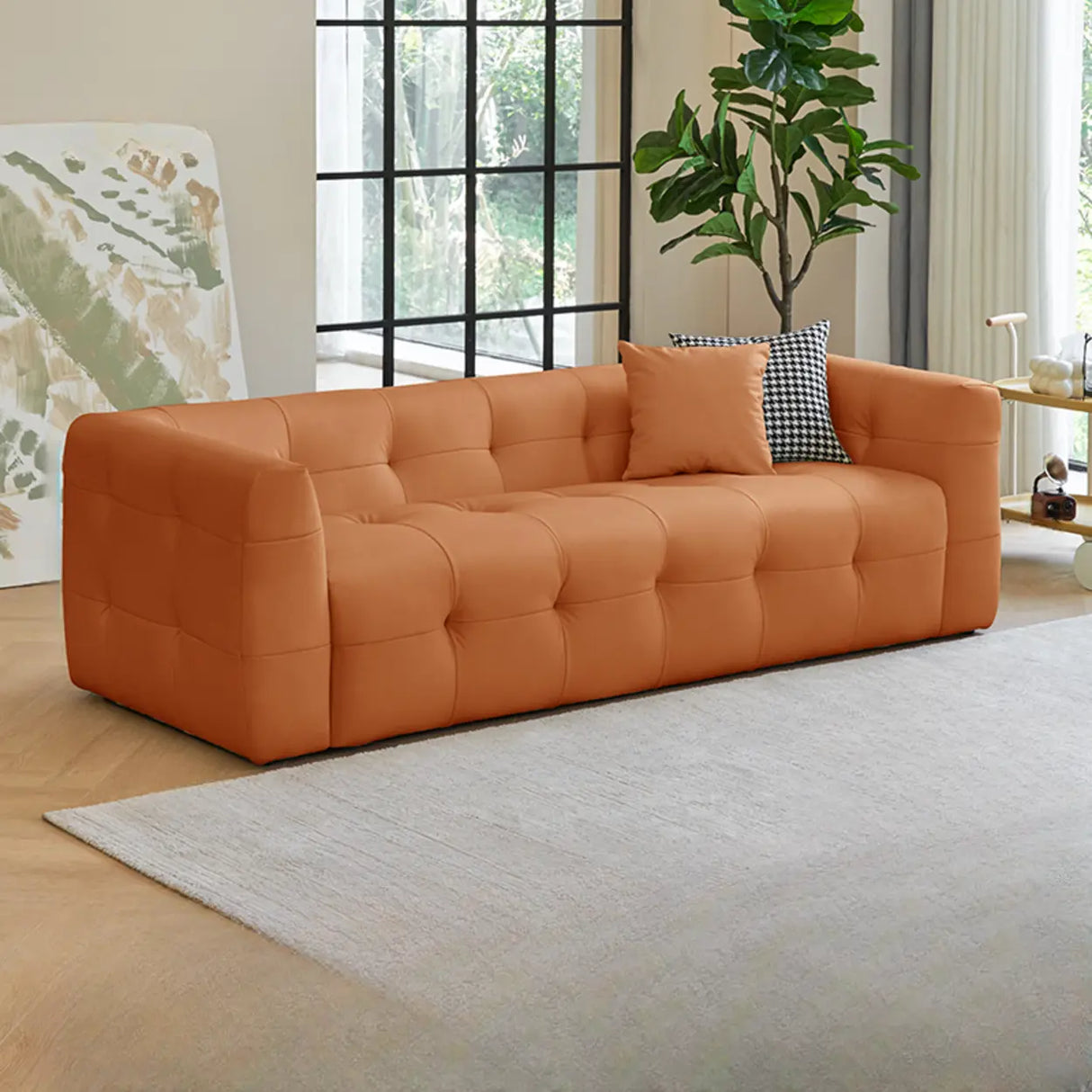 Off-White Water Resistant Leather Tuxedo Arm Sofa Image - 3