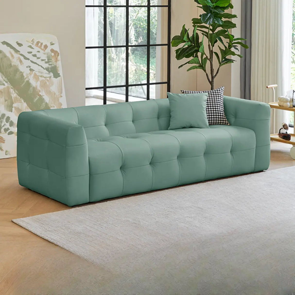 Off-White Water Resistant Leather Tuxedo Arm Sofa Image - 5