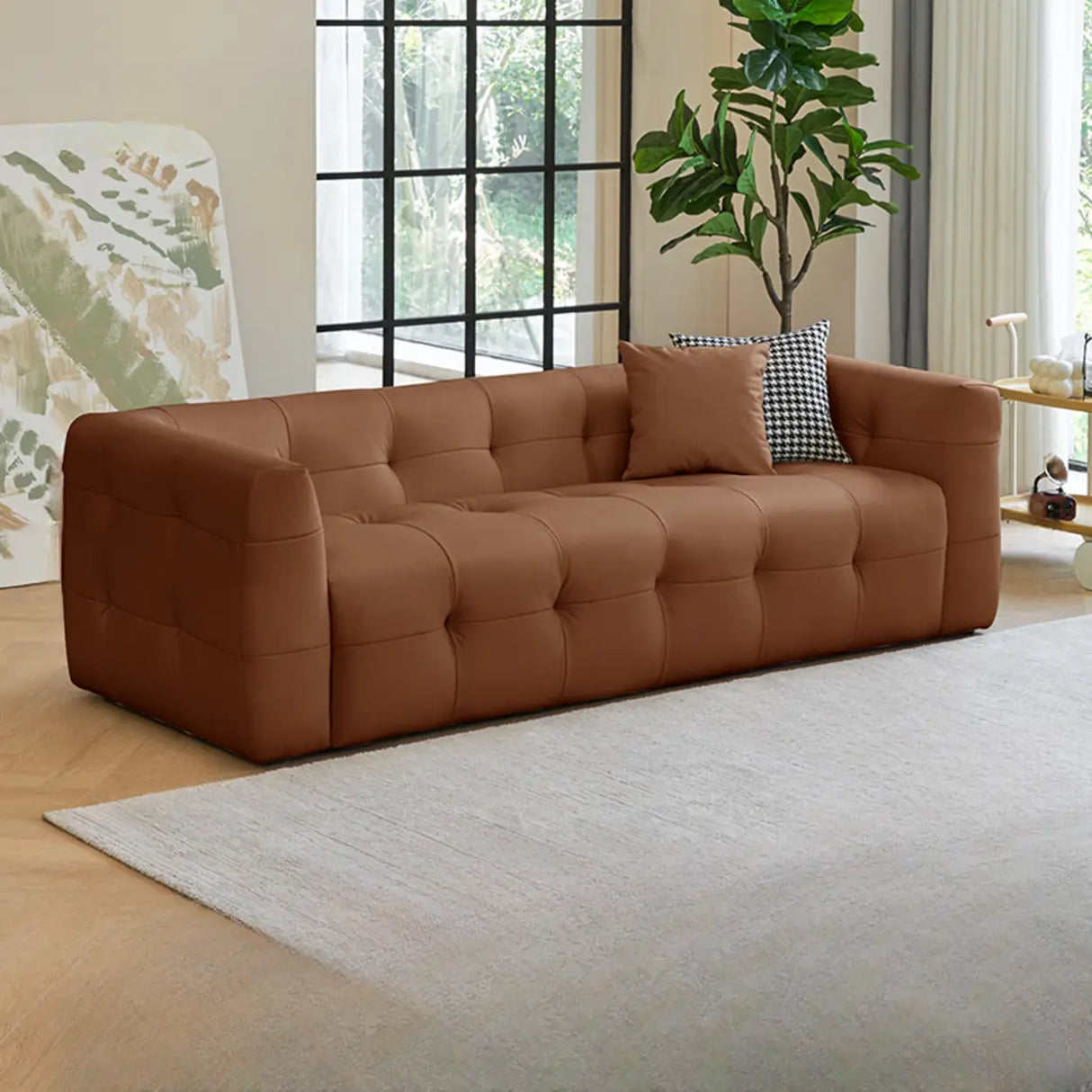 Off-White Water Resistant Leather Tuxedo Arm Sofa Image - 8