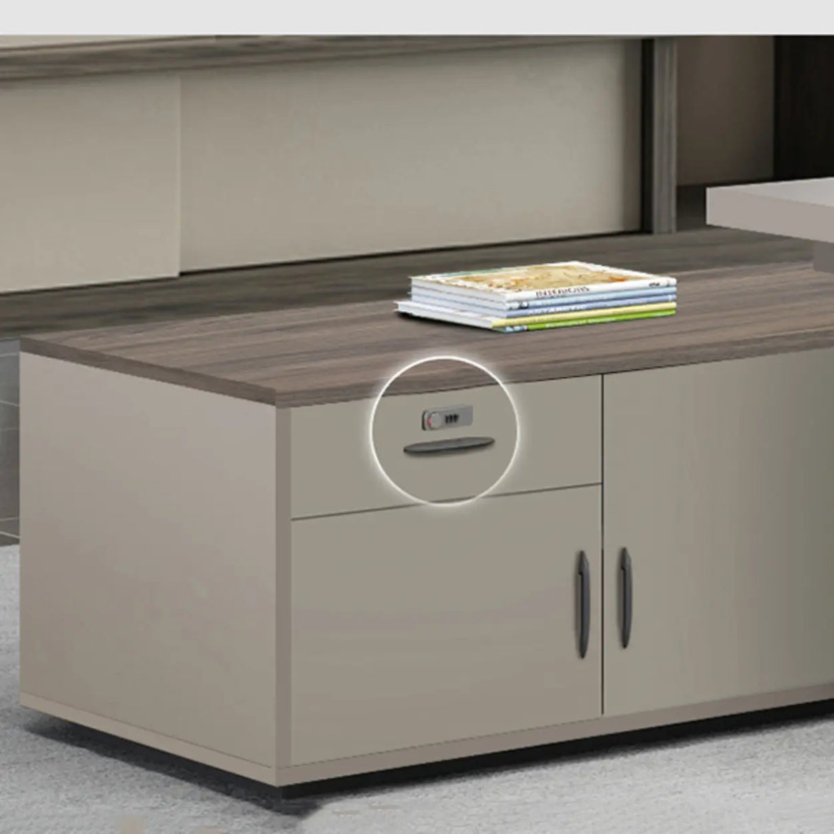 Office Brown Finish Wood L-Shaped Executive Desk Image - 11