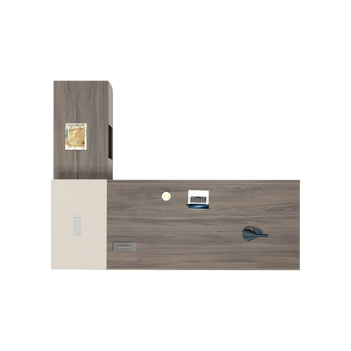 Office Brown Finish Wood L-Shaped Executive Desk Image - 3