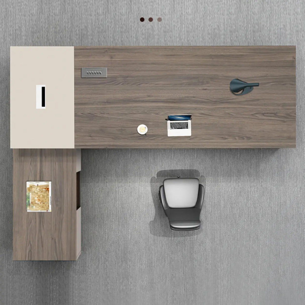 Office Brown Finish Wood L-Shaped Executive Desk Image - 6