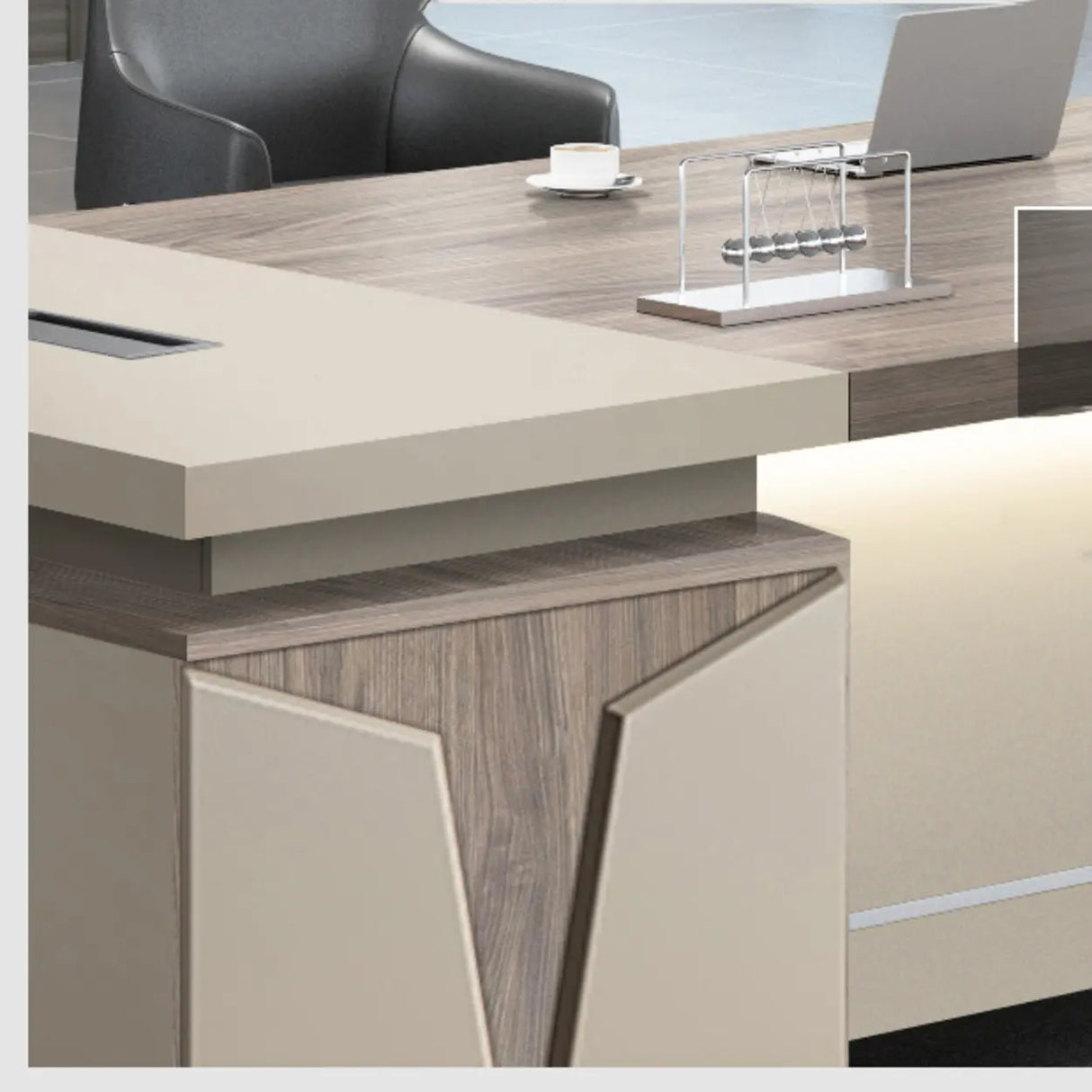 Office Brown Finish Wood L-Shaped Executive Desk Image - 9