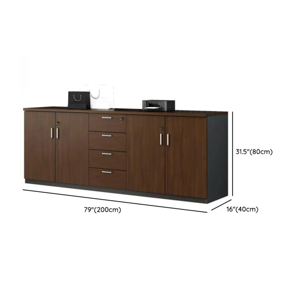 Office Wood Horizontal Brown Secure Filing Cabinet Image - 17
