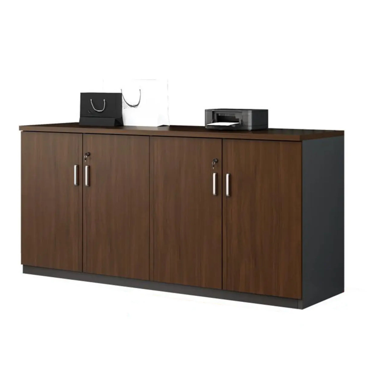 Office Wood Horizontal Brown Secure Filing Cabinet Image - 6