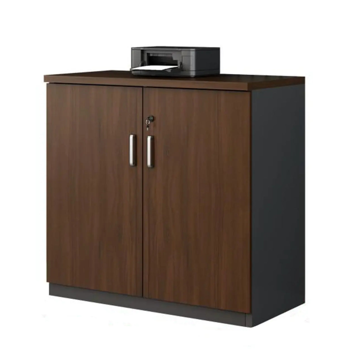 Office Wood Horizontal Brown Secure Filing Cabinet Image - 2