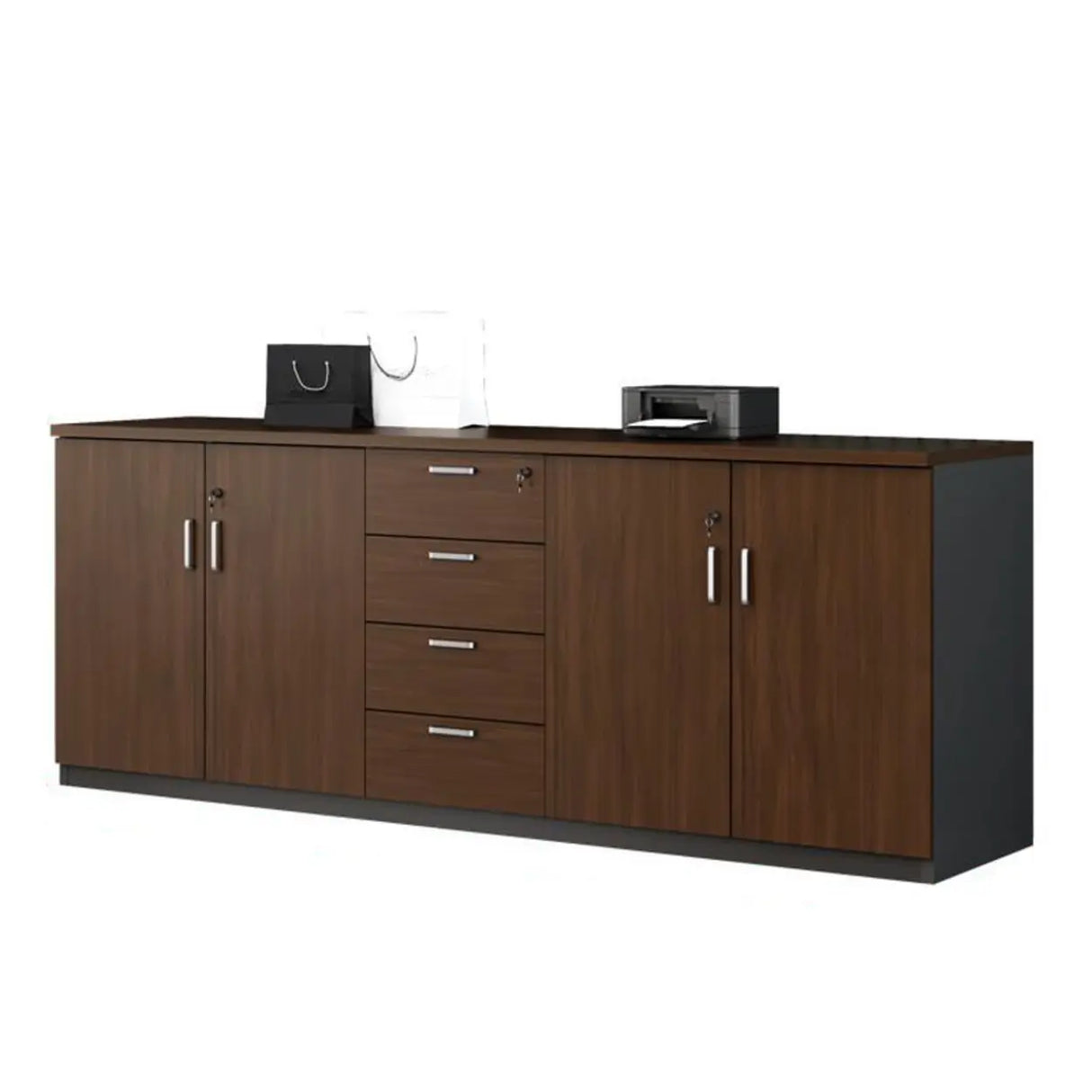 Office Wood Horizontal Brown Secure Filing Cabinet Image - 8