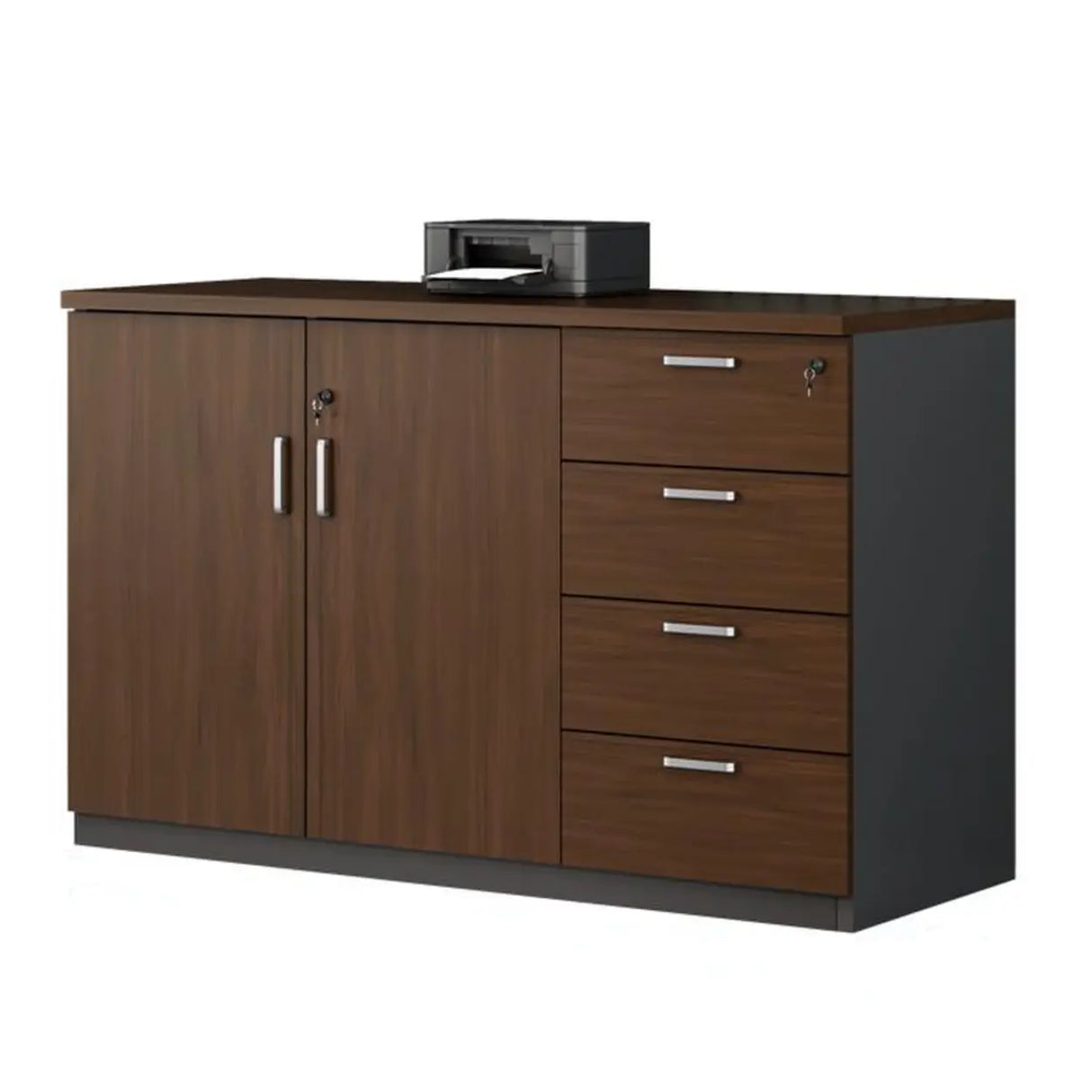 Office Wood Horizontal Brown Secure Filing Cabinet Image - 4