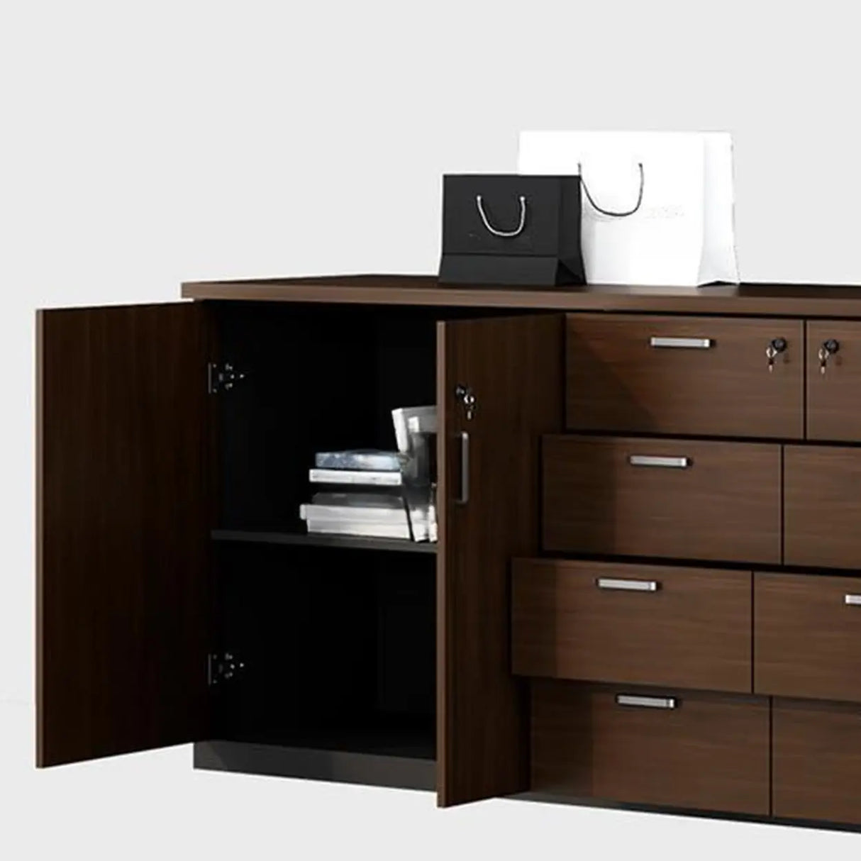 Office Wood Horizontal Brown Secure Filing Cabinet Image - 9