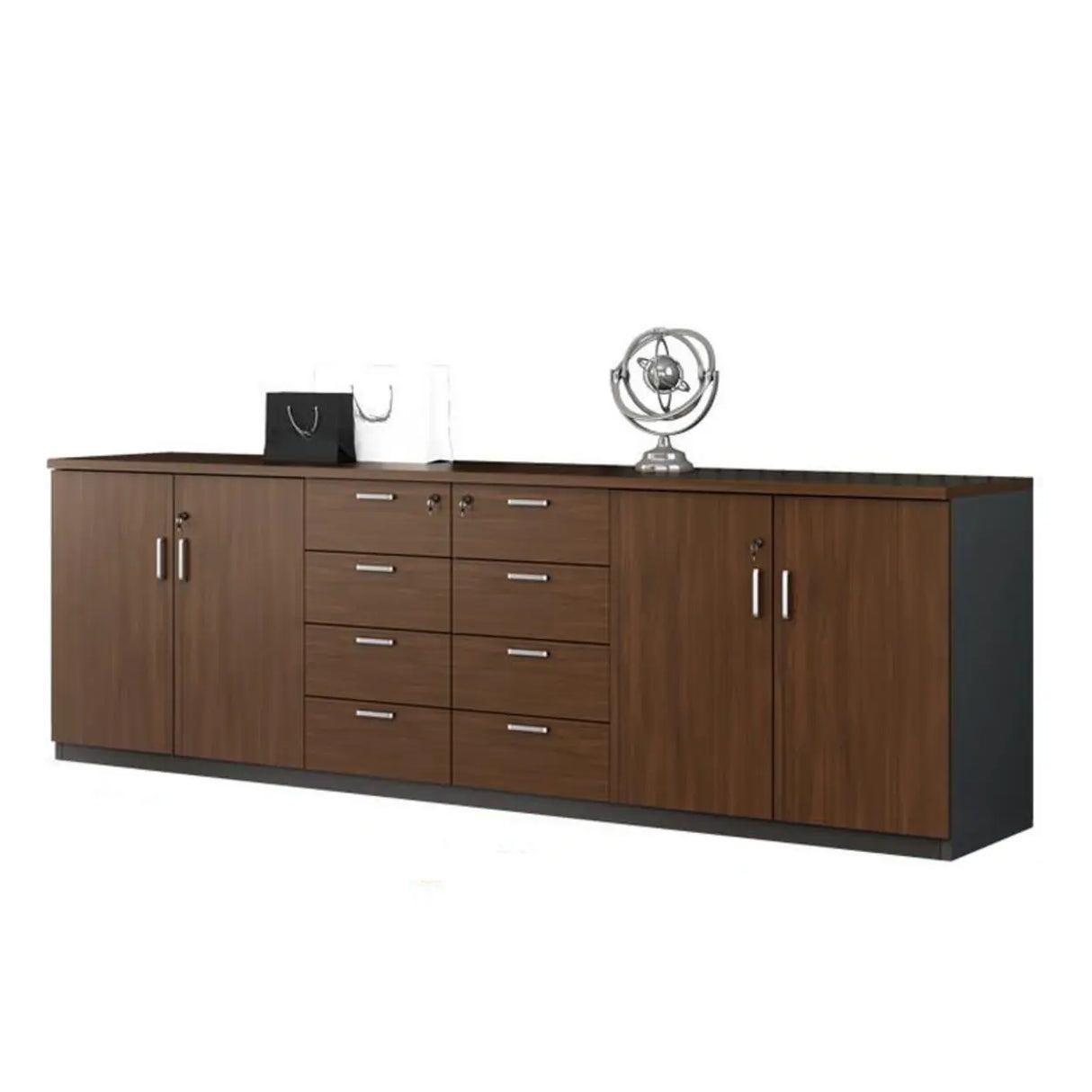 Office Wood Horizontal Brown Secure Filing Cabinet Image - 10
