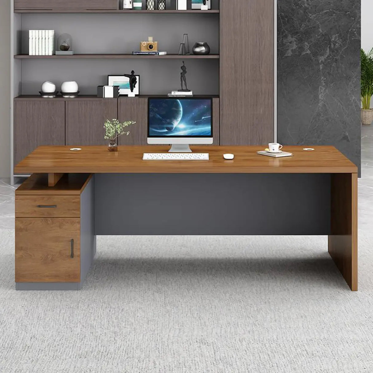 Office Wooden Standard Width Black Base Executive Desk Image - 1