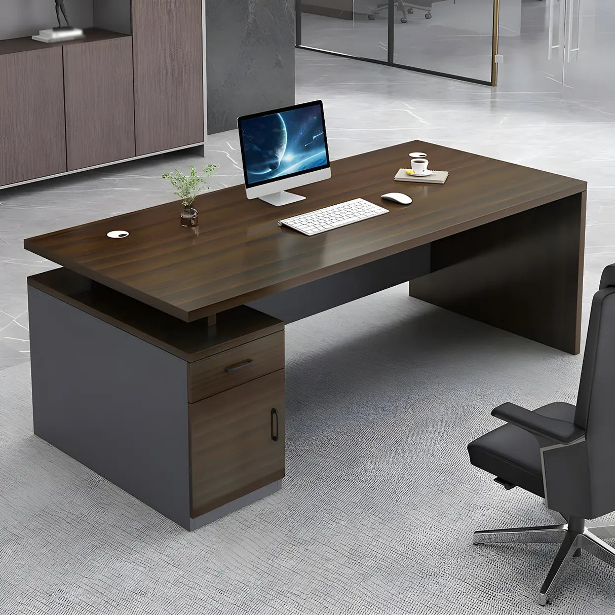 Office Wooden Standard Width Black Base Executive Desk Image - 2