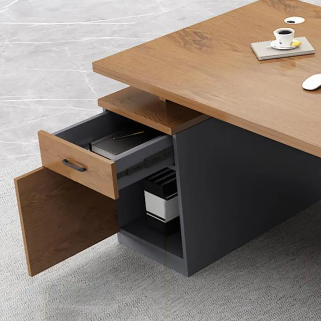 Office Wooden Standard Width Black Base Executive Desk Image - 6