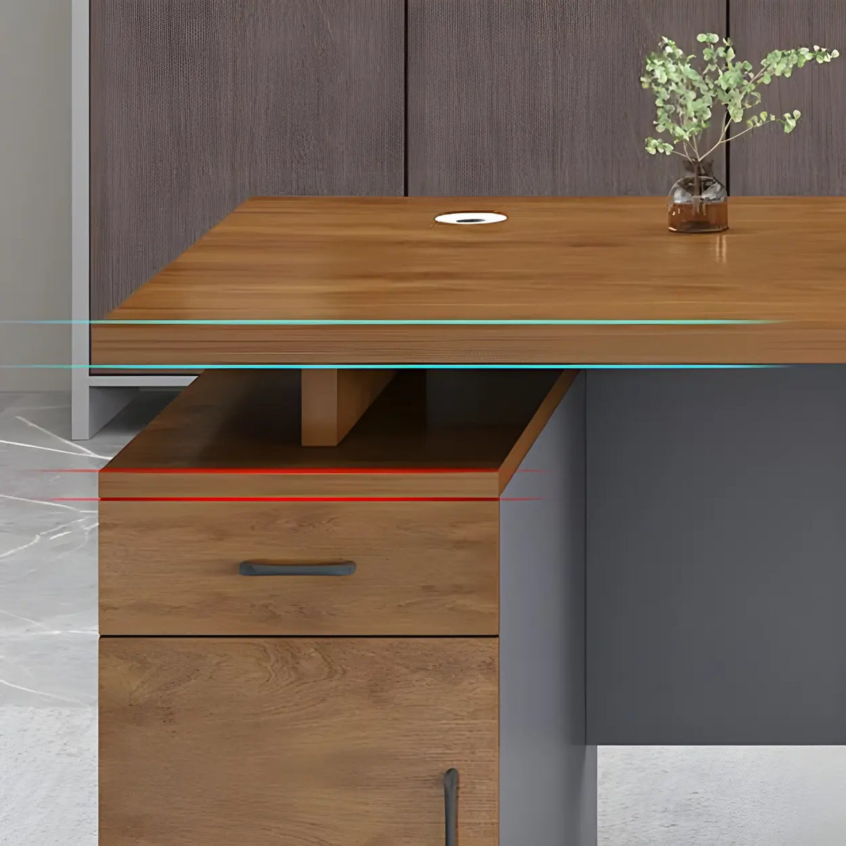 Office Wooden Standard Width Black Base Executive Desk Image - 8