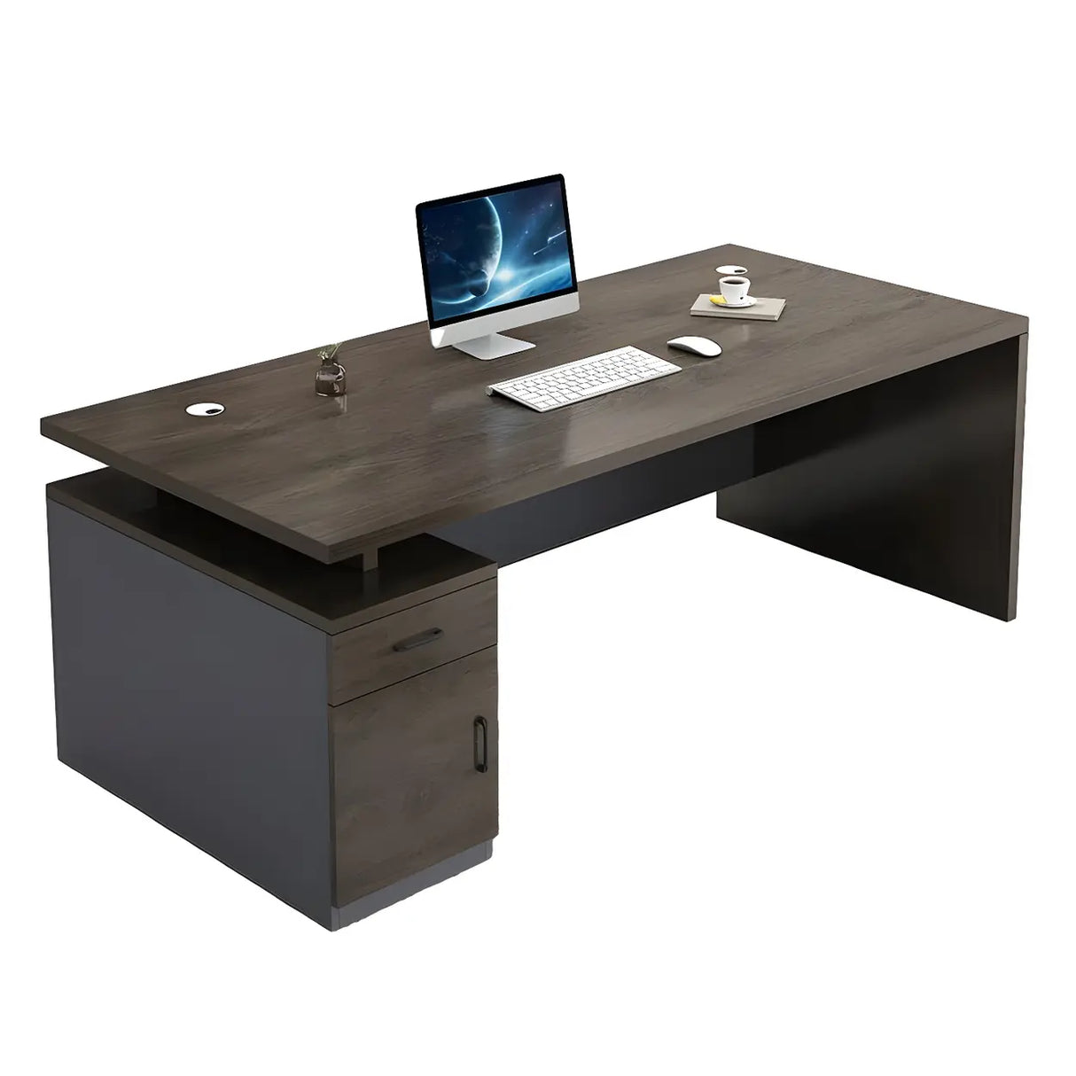 Office Wooden Standard Width Black Base Executive Desk Image - 9