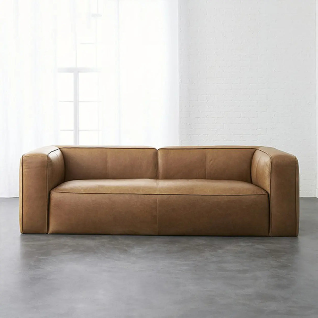 Oiled Leather Square Arm Cushion Back Foam Fill Sofa Image - 2