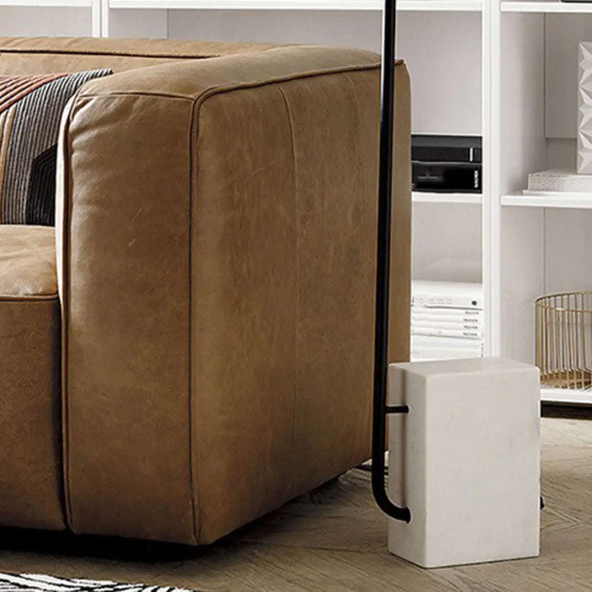 Oiled Leather Square Arm Cushion Back Foam Fill Sofa Image - 4