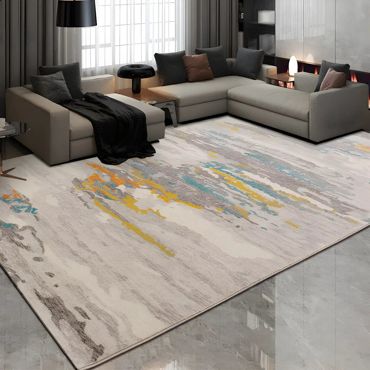 Ombre Rectangle Polyester Stain-Resistant Area Rug Image - 2