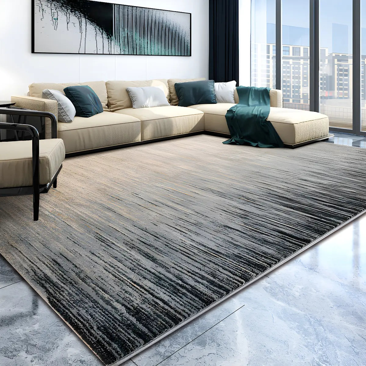 Ombre Rectangle Polyester Stain-Resistant Area Rug Image - 8