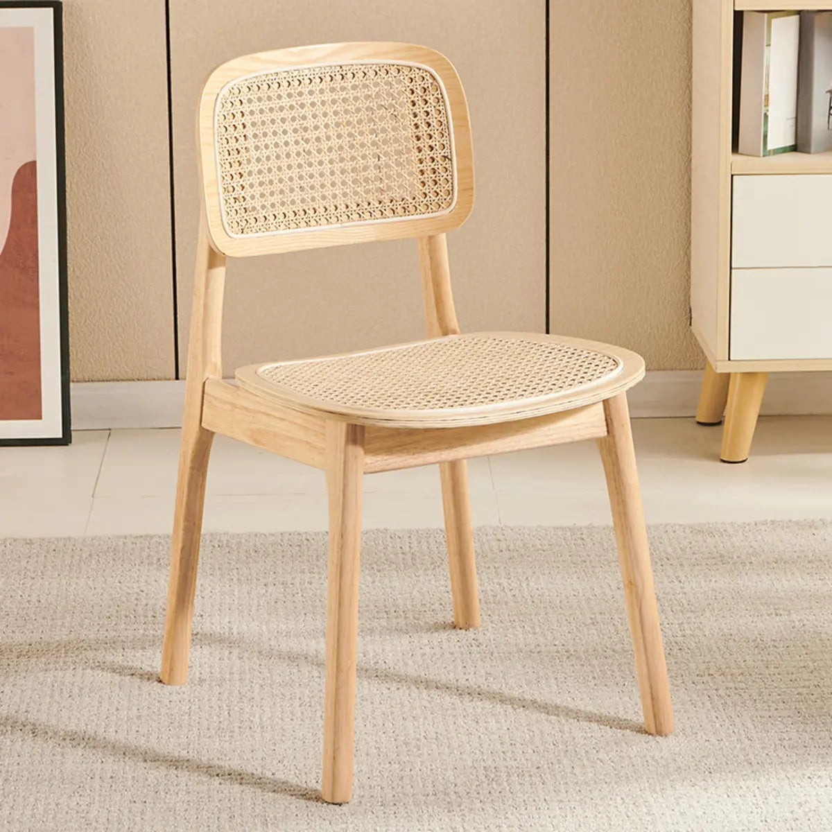 Open Back Armless Rattan Side Chair Wood Dining Chair Image - 3