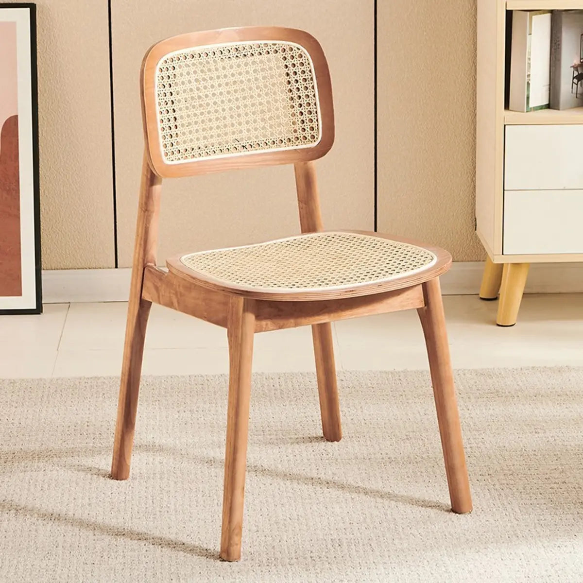 Open Back Armless Rattan Side Chair Wood Dining Chair Image - 5