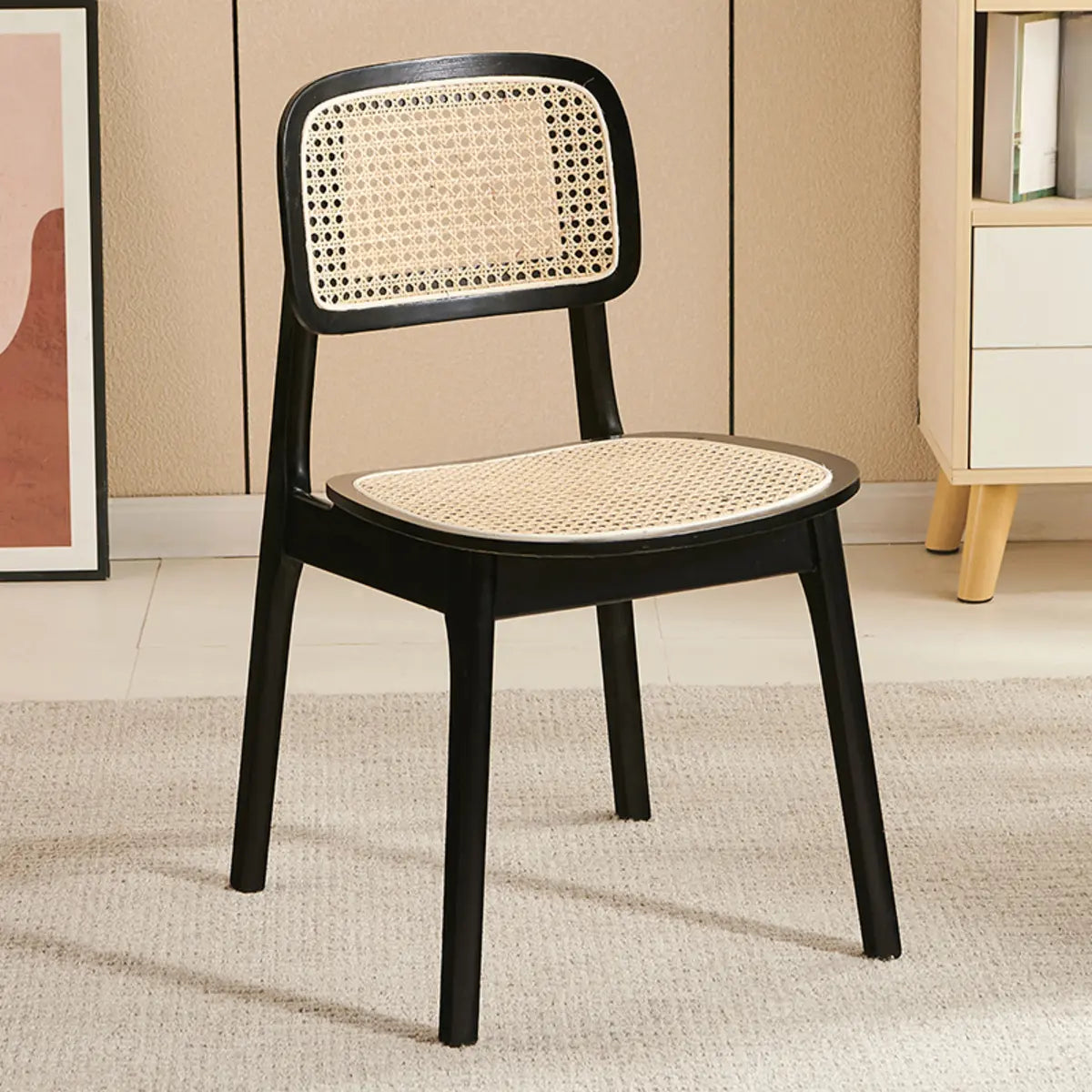 Open Back Armless Rattan Side Chair Wood Dining Chair Image - 7