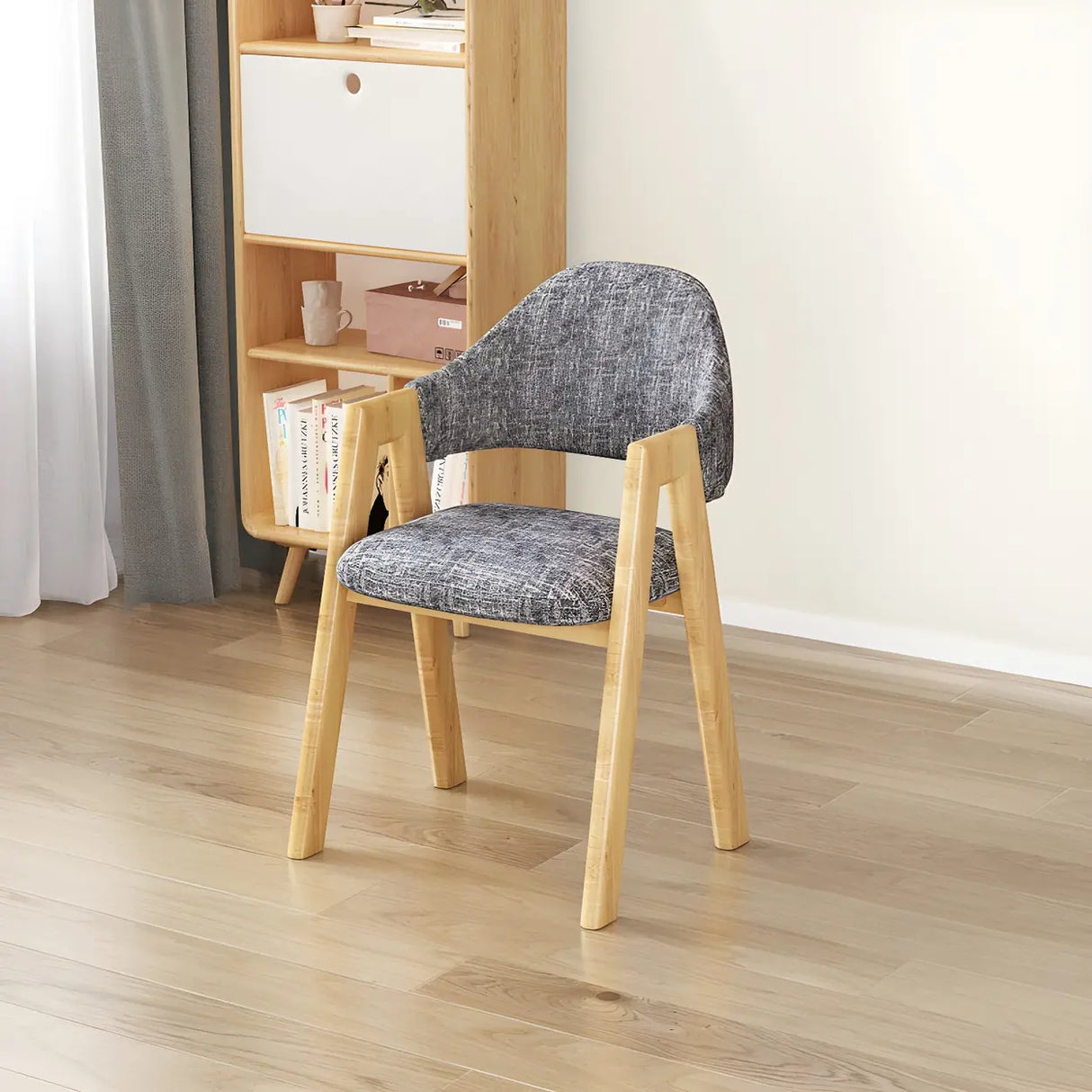 Open Back Cotton Leather Dining Arm Chair with Wood Leg Image - 28