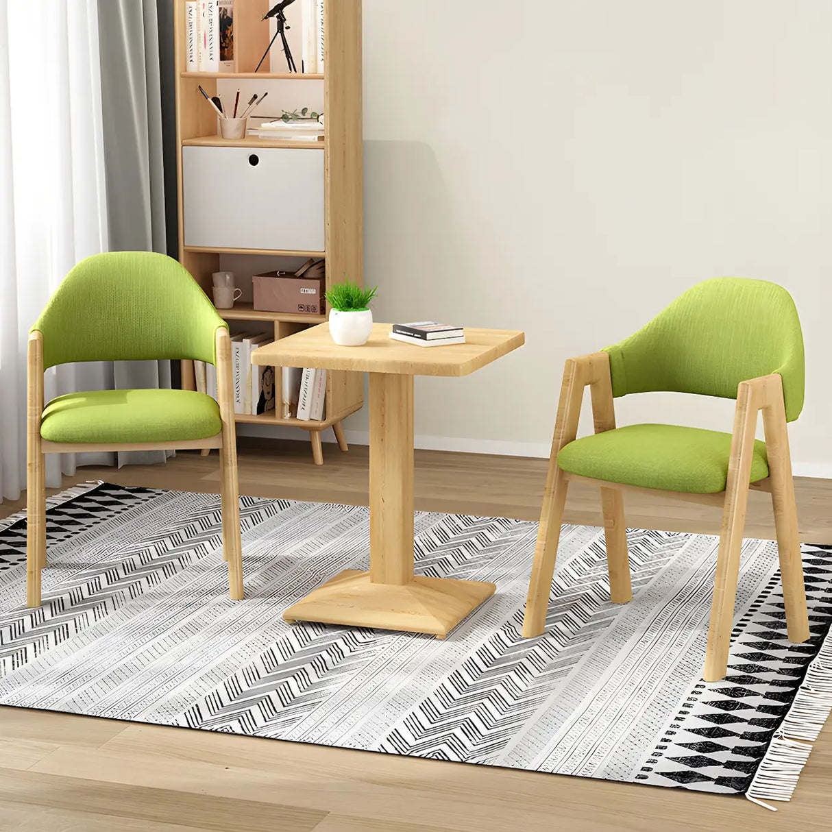 Open Back Cotton Leather Dining Arm Chair with Wood Leg Image - 3