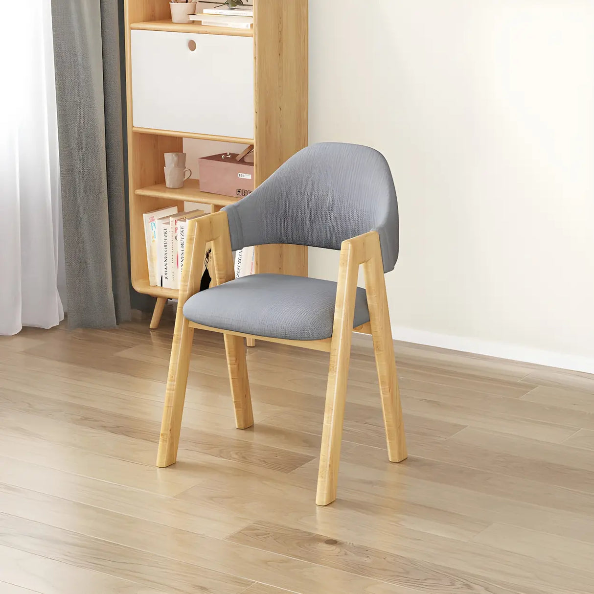 Open Back Cotton Leather Dining Arm Chair with Wood Leg Image - 34