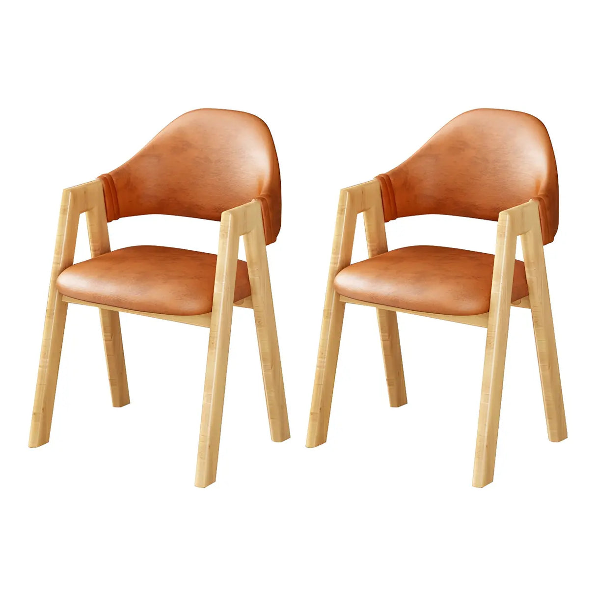 Open Back Cotton Leather Dining Arm Chair with Wood Leg Image - 38