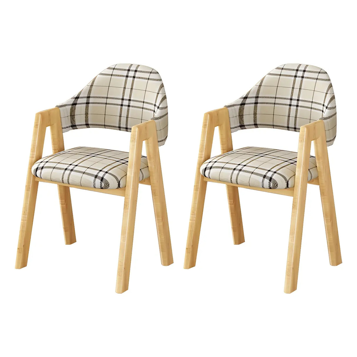 Open Back Cotton Leather Dining Arm Chair with Wood Leg Image - 59