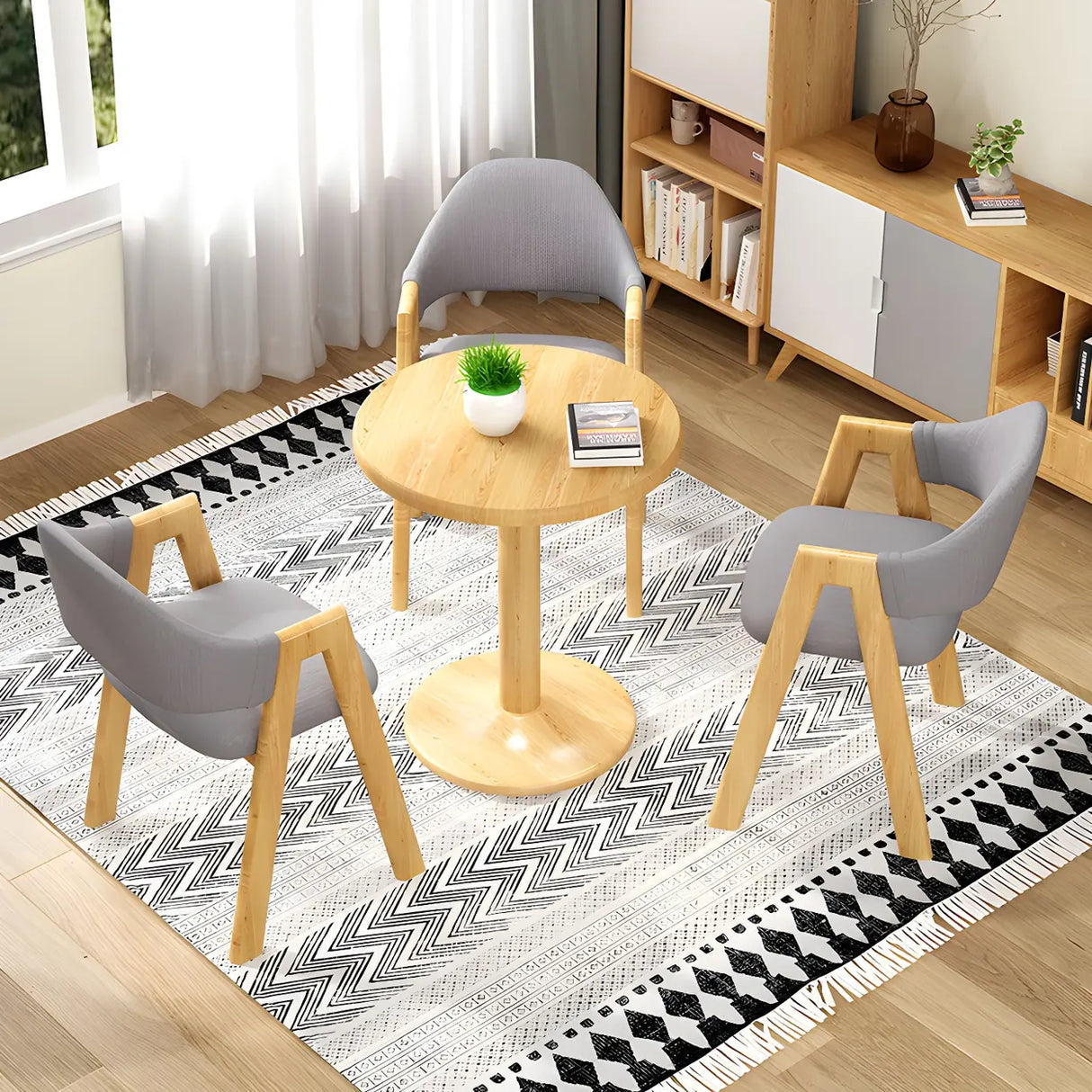 Open Back Cotton Leather Dining Arm Chair with Wood Leg Image - 6