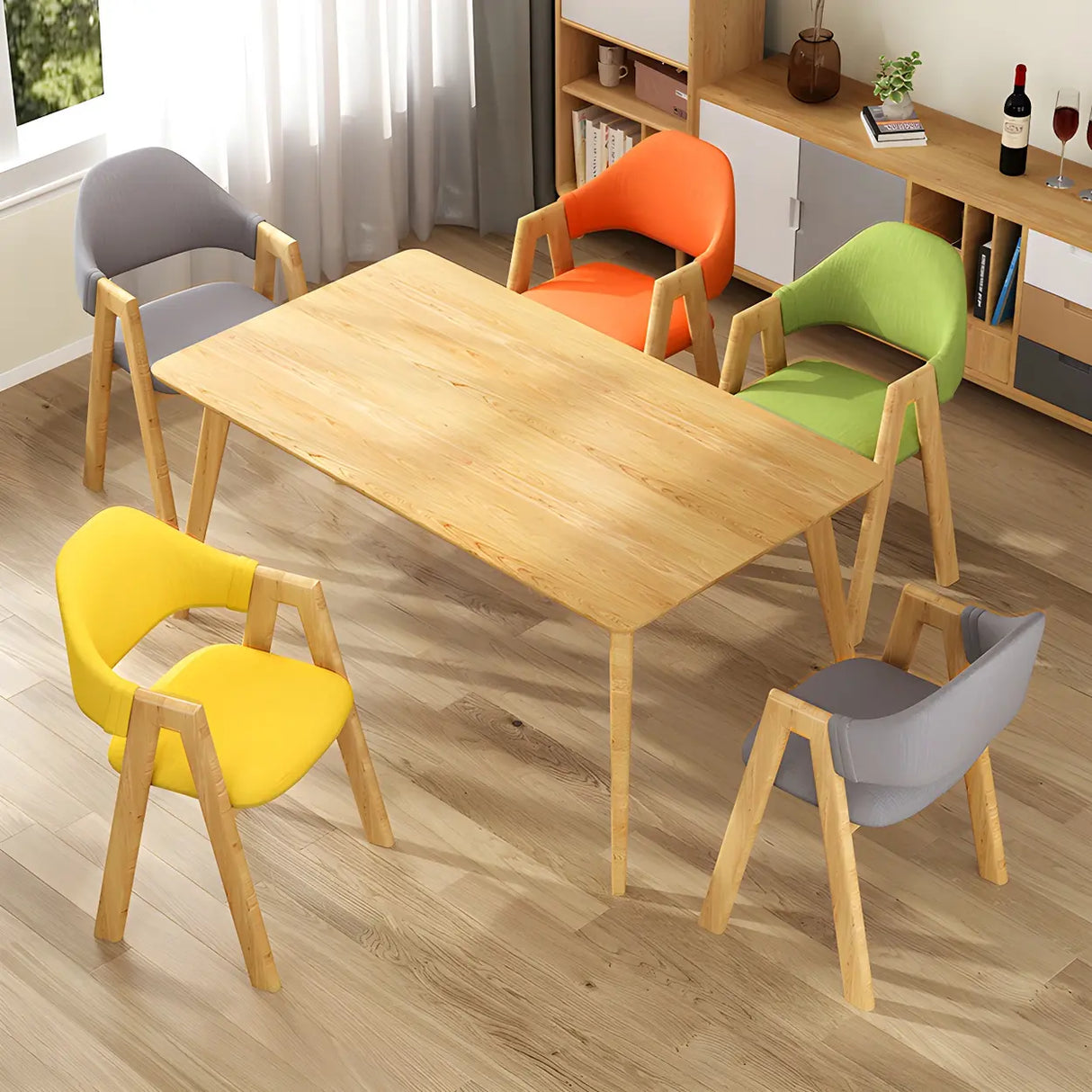 Open Back Cotton Leather Dining Arm Chair with Wood Leg Image - 7